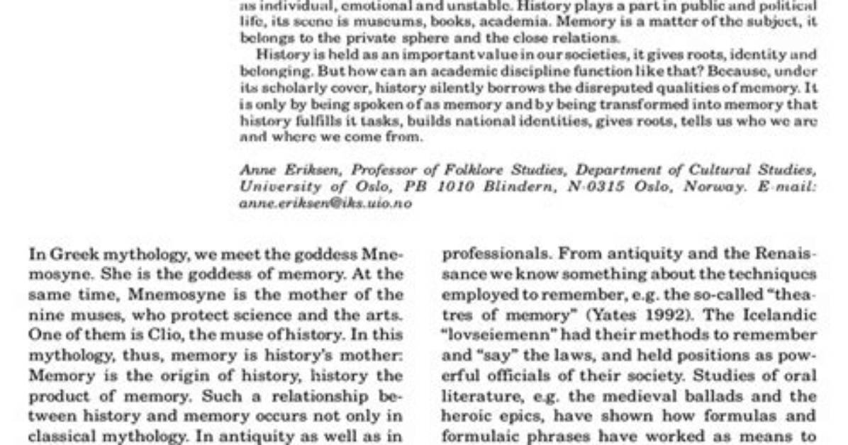 Exploring Memory, Identity, and History